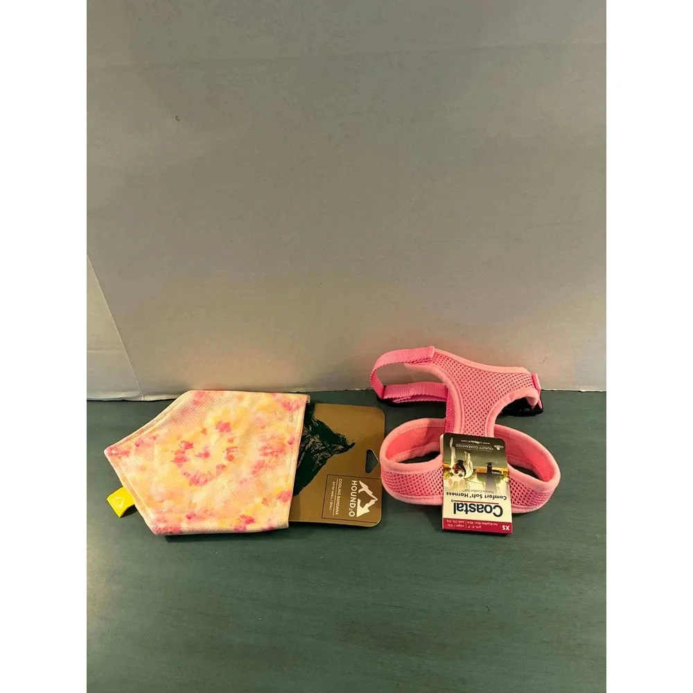 Coastal & Hound2O Dog Harness and Cooling Bandana Set XS Pink Tie Dye NEW